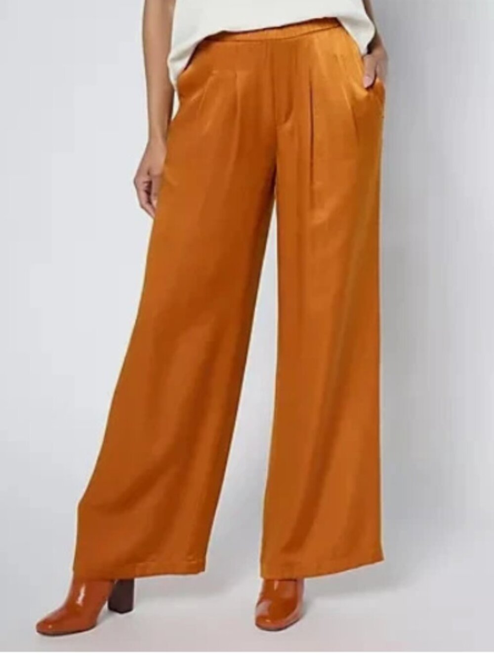 Me by Jennie Garth Petite Pebble Satin Pant-Rust-Petite Medium-NEW-A655281